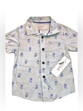 Toddler Boys Collared Short Sleeve Shirts Solid Polo Dinosaur Button Up Size 2
